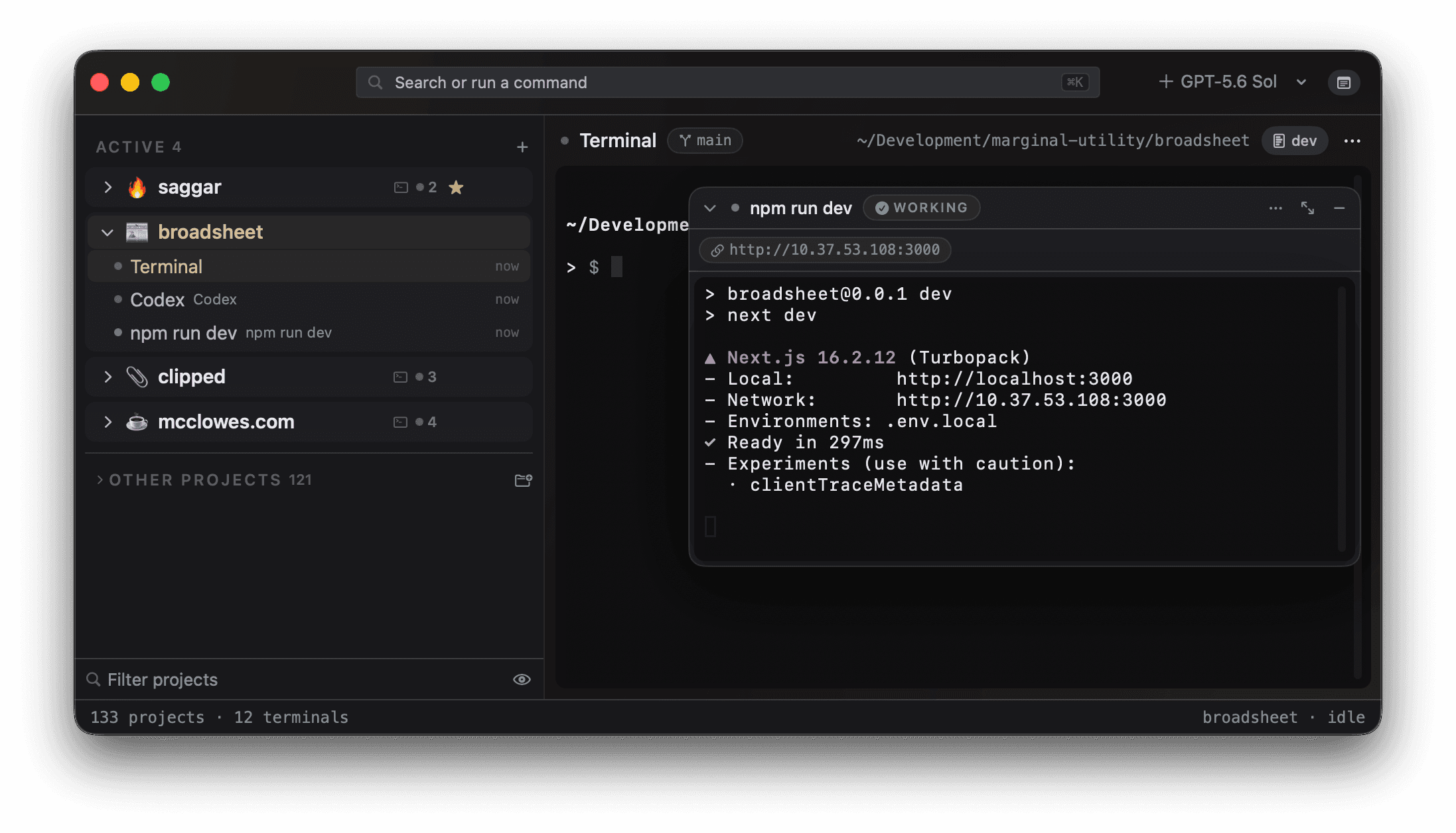A development server running in Saggar's monitor dock