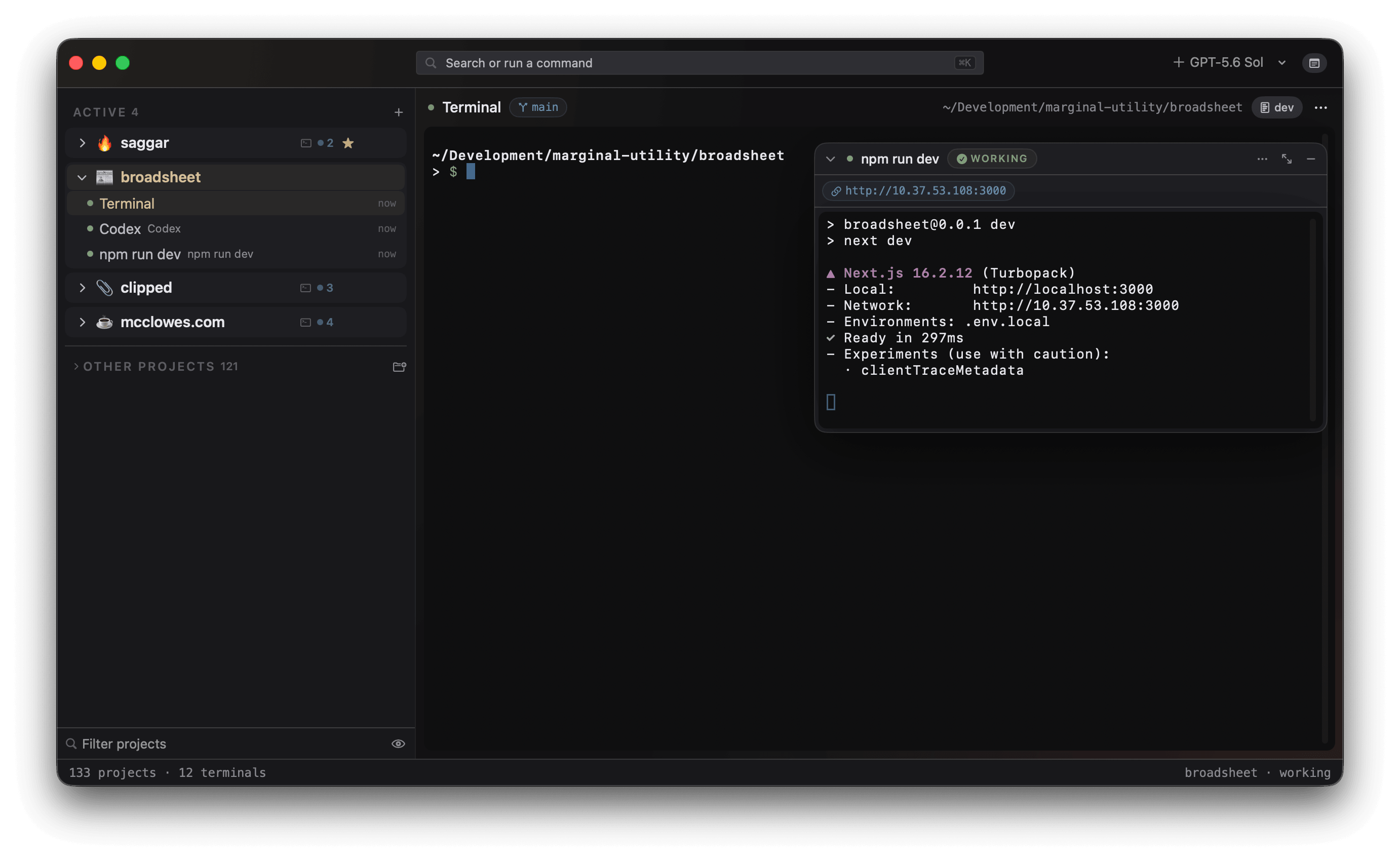 A development server running in Saggar's monitor dock